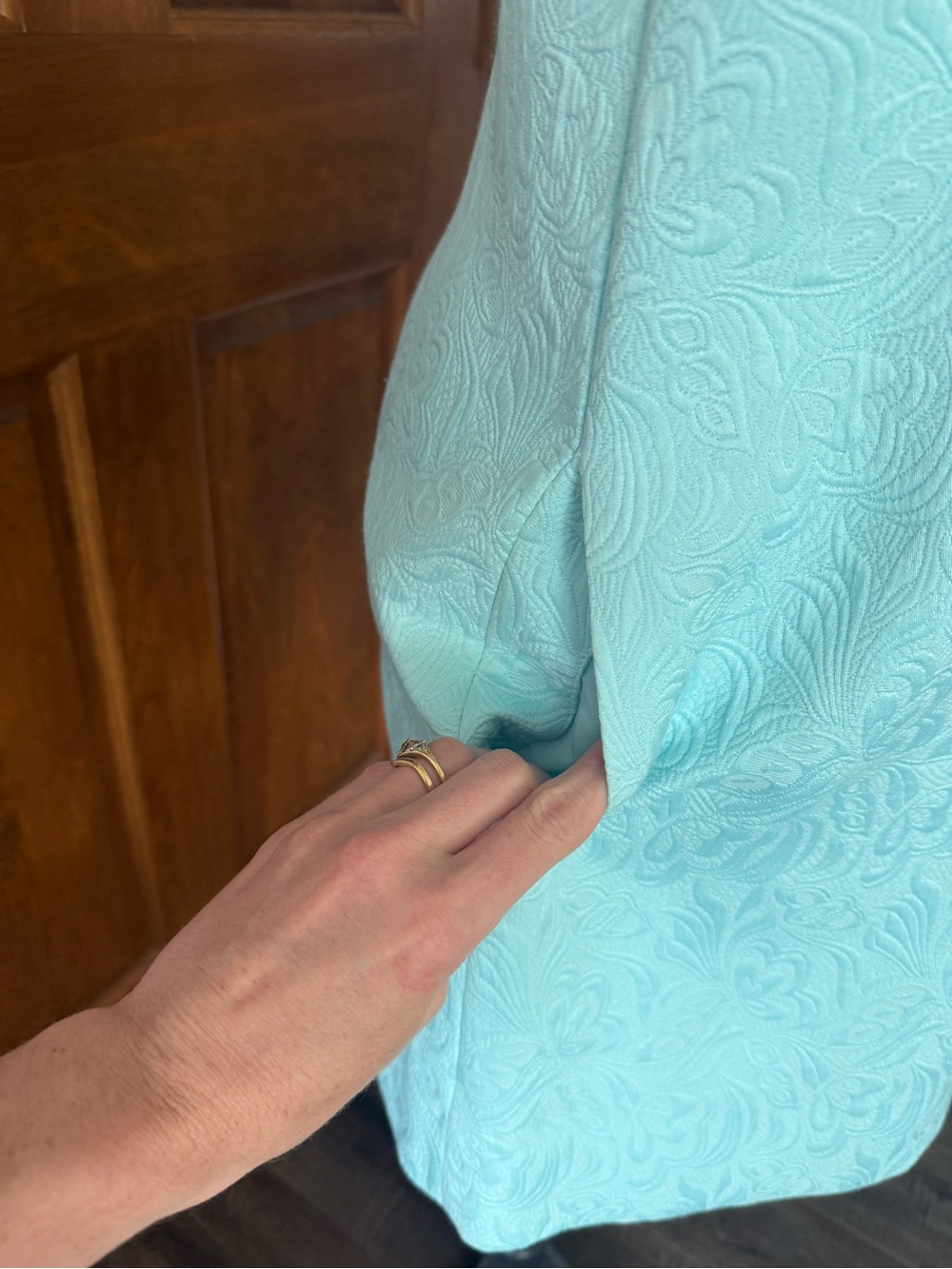 Mestiza New York Etta Mini Shift Dress Aqua White Gold Scallop Detail Size 4 - Picture 4 of 7
